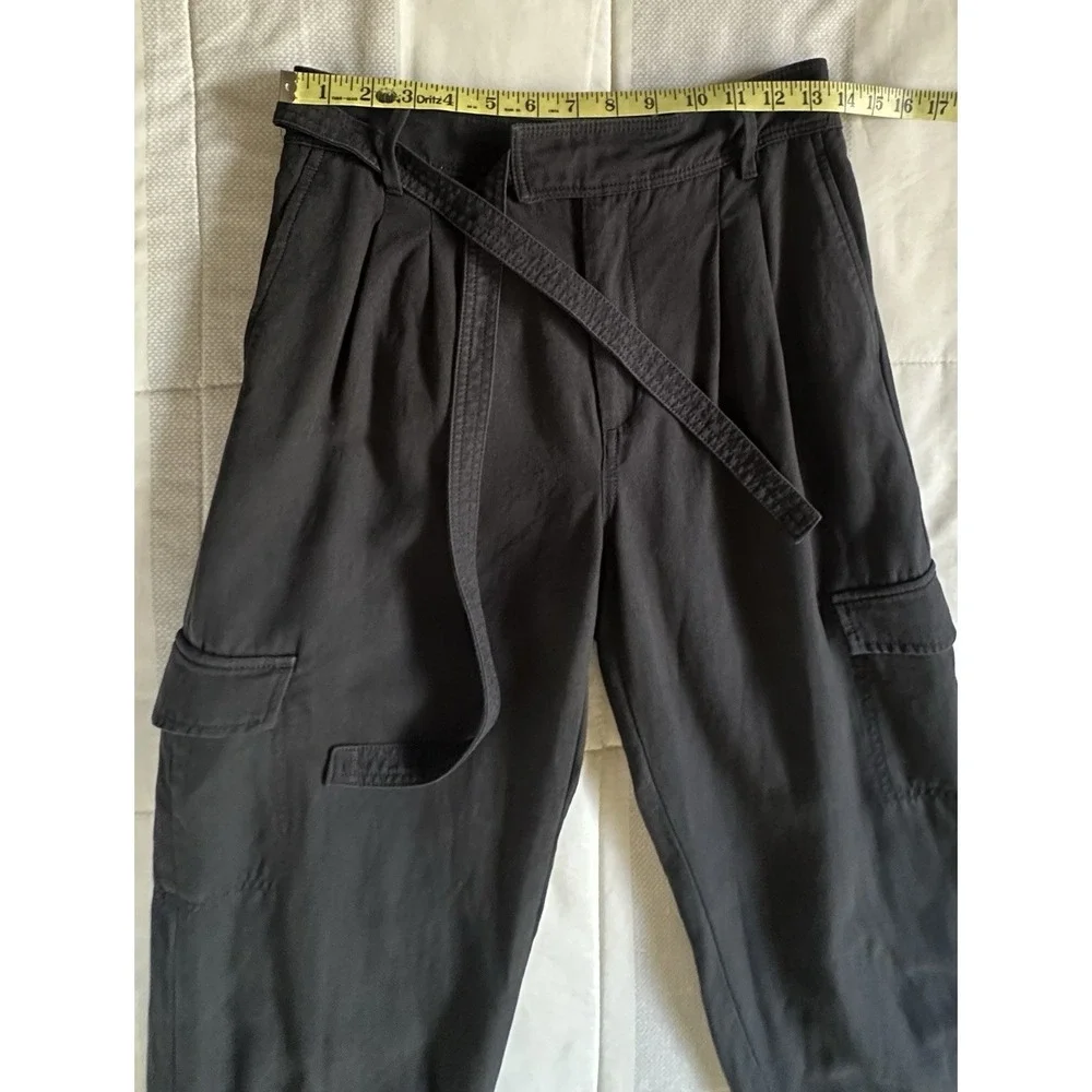 Banana Republic Lyocell Linen Blend‎ Belted Cargo Pants 6L Black RT $110 READ